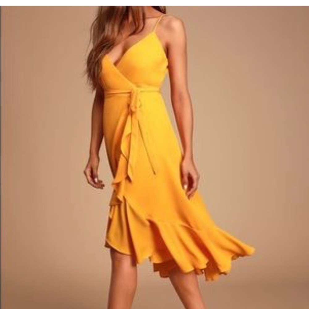 Lulus Manhattan Moment MIDI Dress Size L Orange